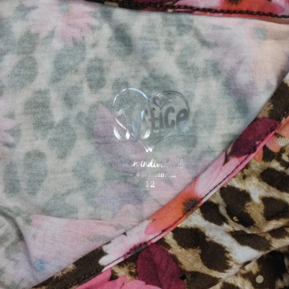 Justice Girls 12 Floral Leopard Print Sequin Long Sleeve Top Multicolor